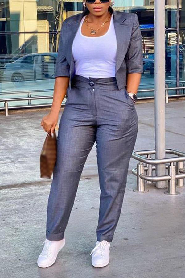 Chic Peak Collar Crop Top & Pants Set