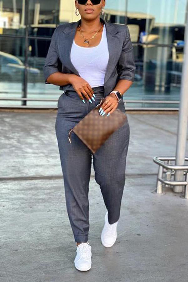 Chic Peak Collar Crop Top & Pants Set