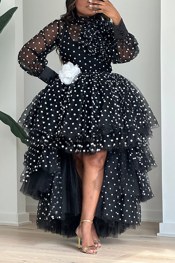 Stylish Polkadot Orchid Asymmetrical Hem Dress