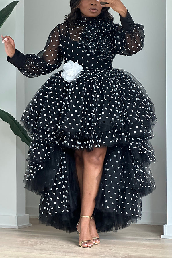 Stylish Polkadot Orchid Asymmetrical Hem Dress