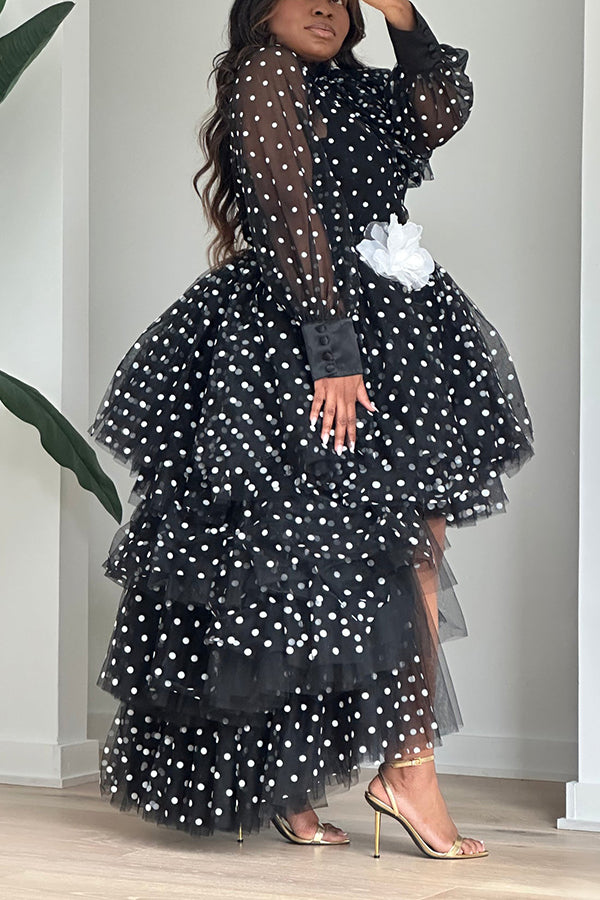 Stylish Polkadot Orchid Asymmetrical Hem Dress