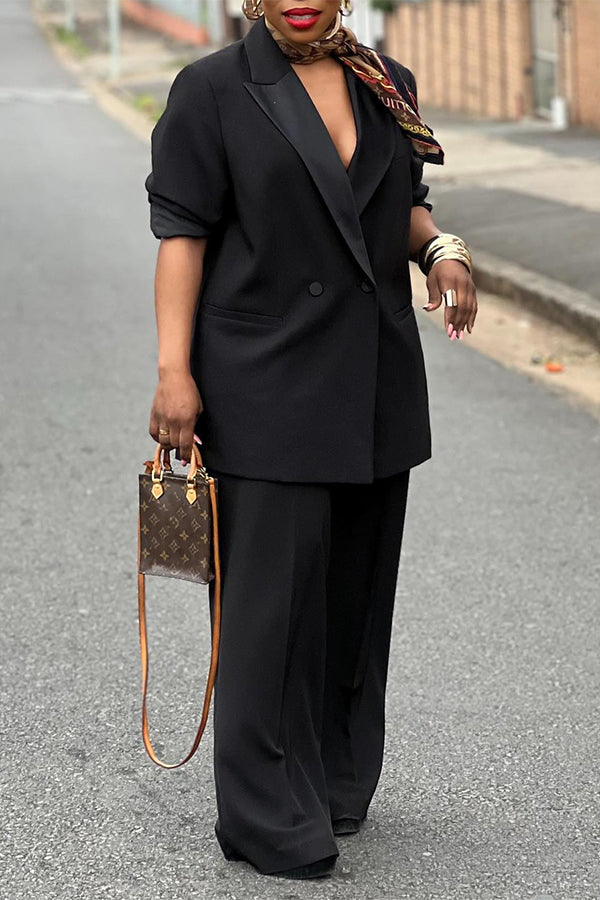 Classic Peaked Lapel Blazer & Pants Set