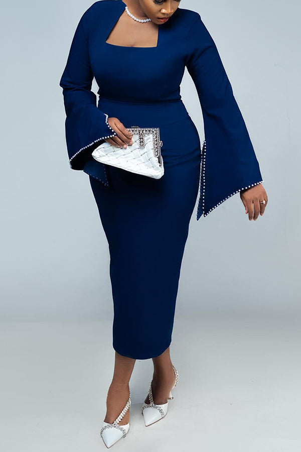 Chic Square Neck Trumpet Sleeve Dress