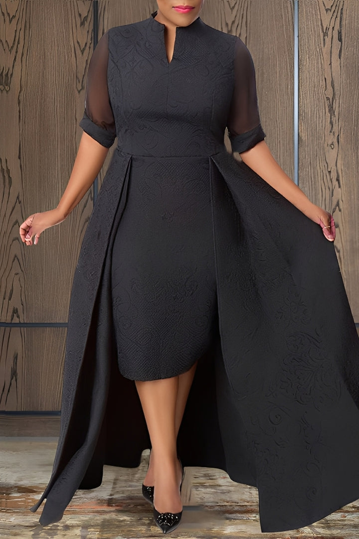 Elegant Notch Neck Pleated Cape Dress