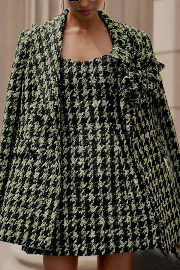 Vintage Peak Collar Houndstooth Coat