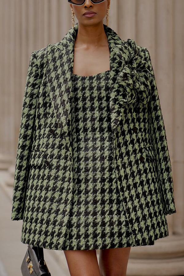 Vintage Peak Collar Houndstooth Coat