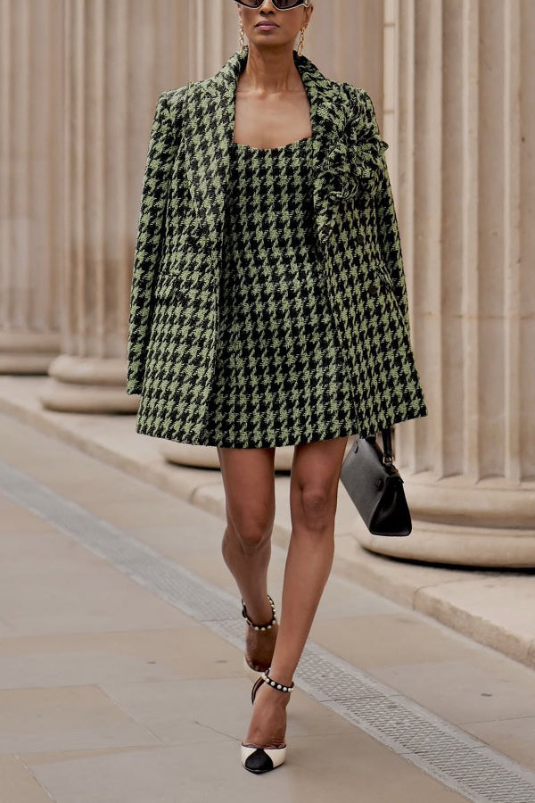 Vintage Peak Collar Houndstooth Coat