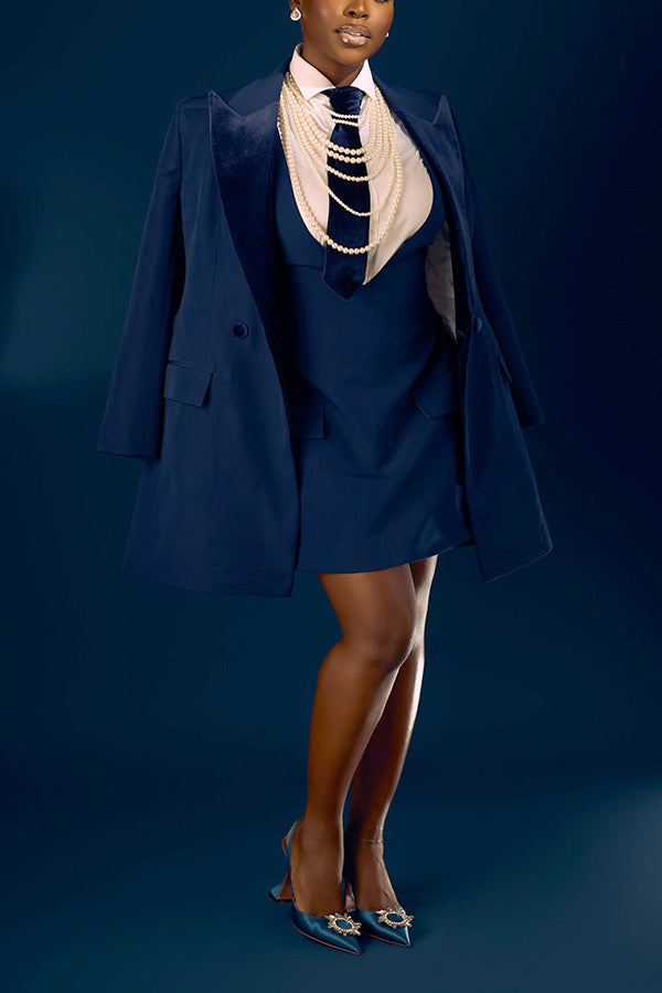 Elegant Peak Collar Blazer & Dress Set