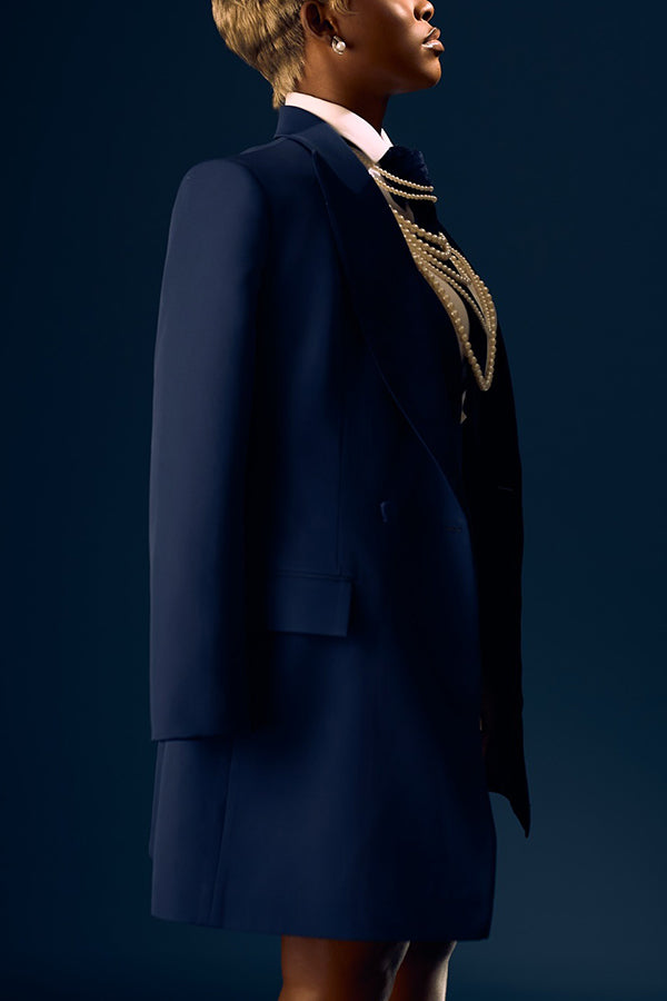 Elegant Peak Collar Blazer & Dress Set