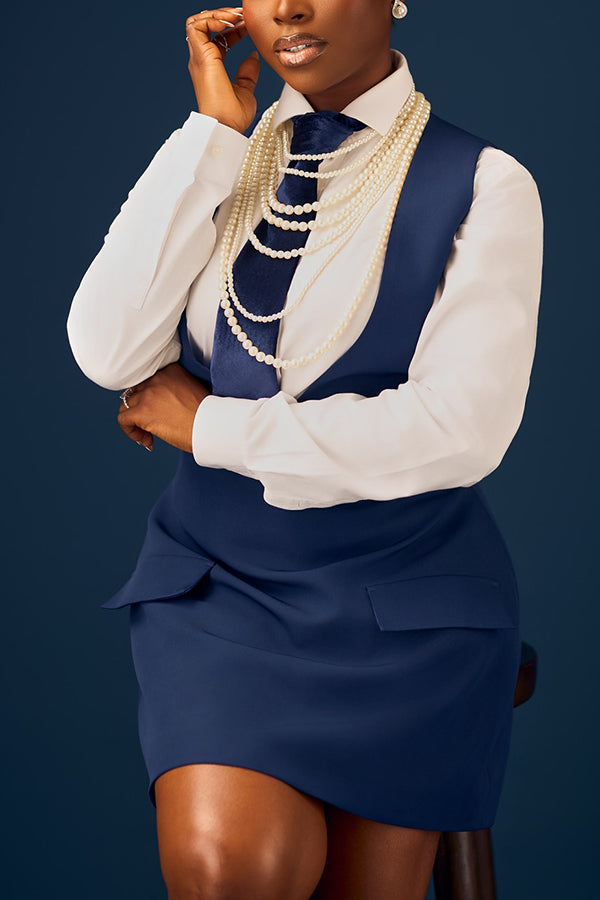 Elegant Peak Collar Blazer & Dress Set