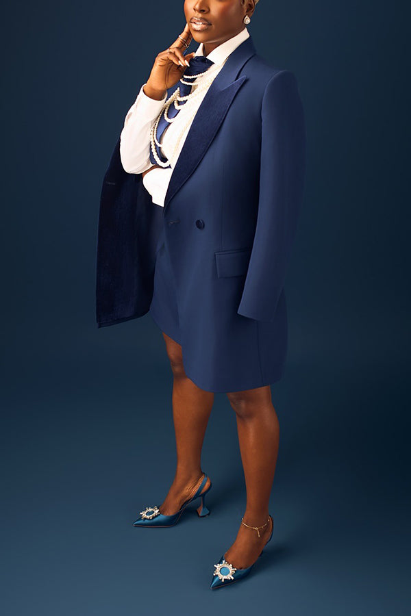 Elegant Peak Collar Blazer & Dress Set