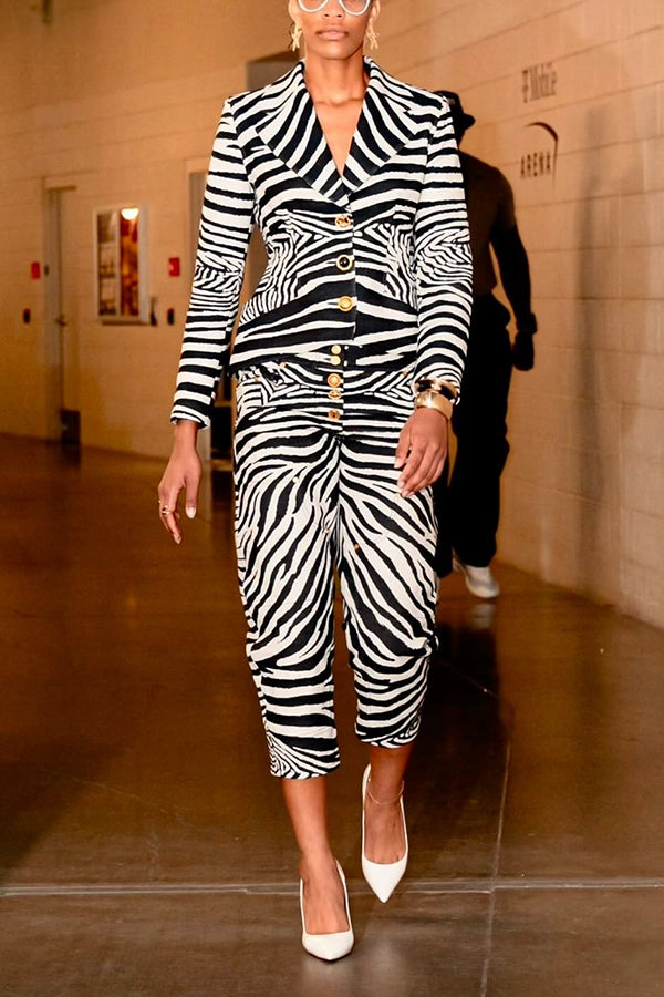 Classic Zebra Print Blazer & Pants Set