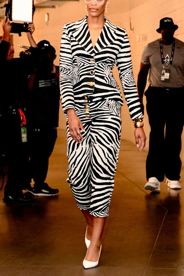 Classic Zebra Print Blazer & Pants Set