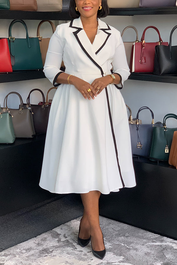 Chic Lapel Neck 3/4 Length Sleeve Dress