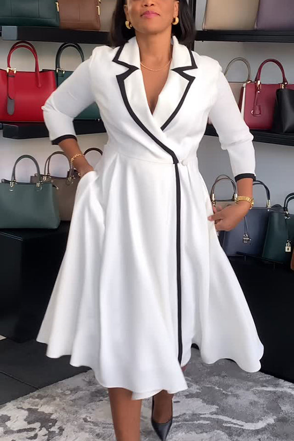 Chic Lapel Neck 3/4 Length Sleeve Dress
