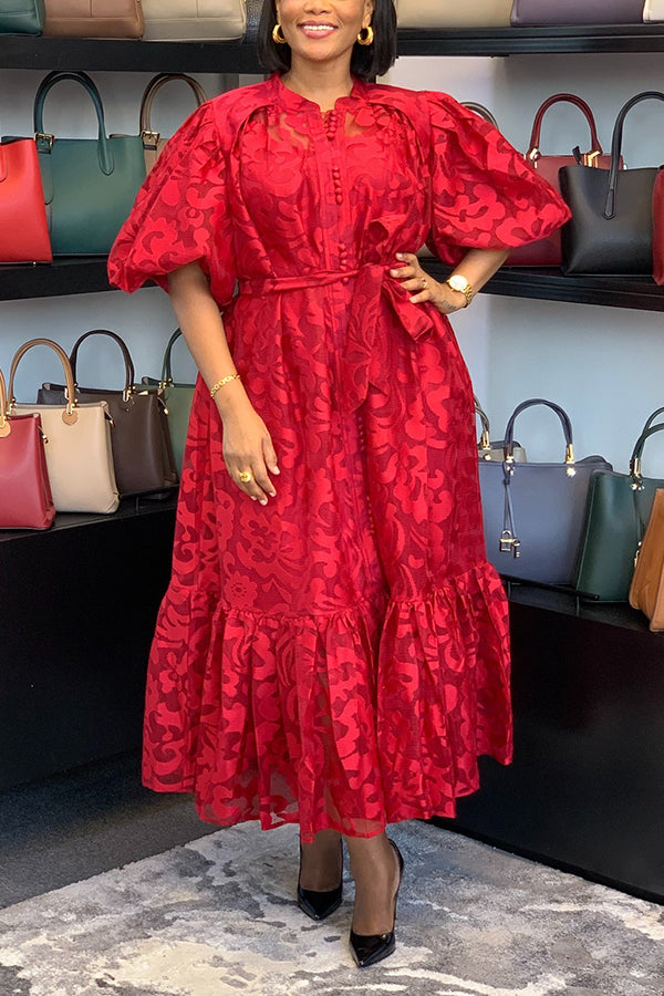 Stylish Puff Sleeve Ruffle Hem Dress