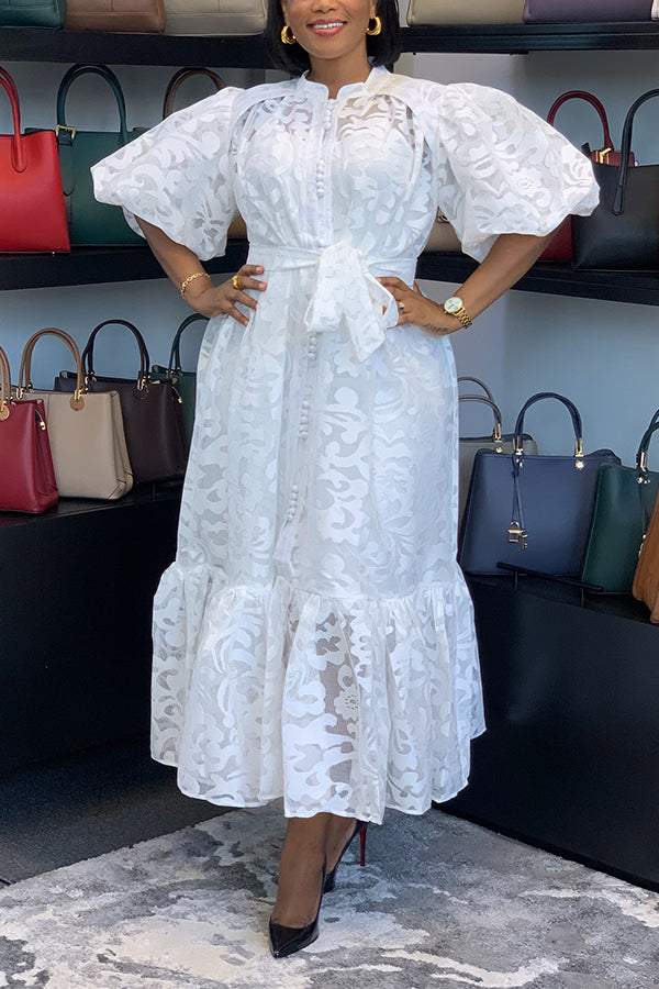 Stylish Puff Sleeve Ruffle Hem Dress
