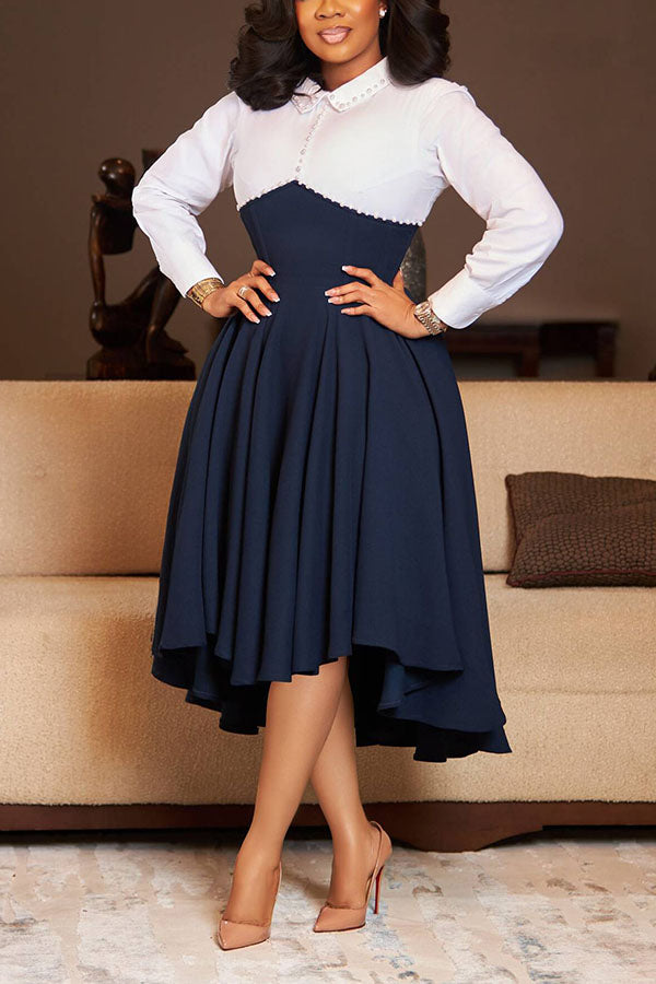 Elegant Asymmetrical Hem Patch Dress