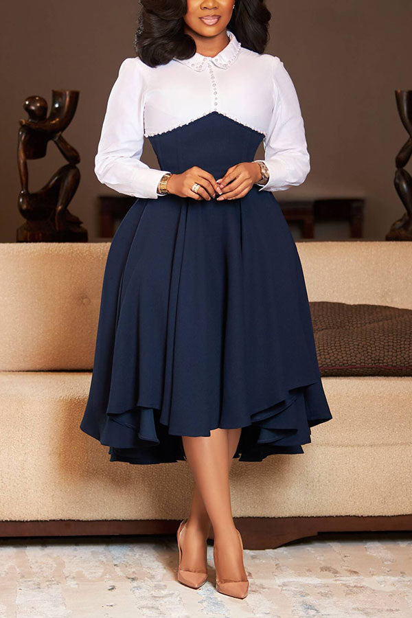 Elegant Asymmetrical Hem Patch Dress