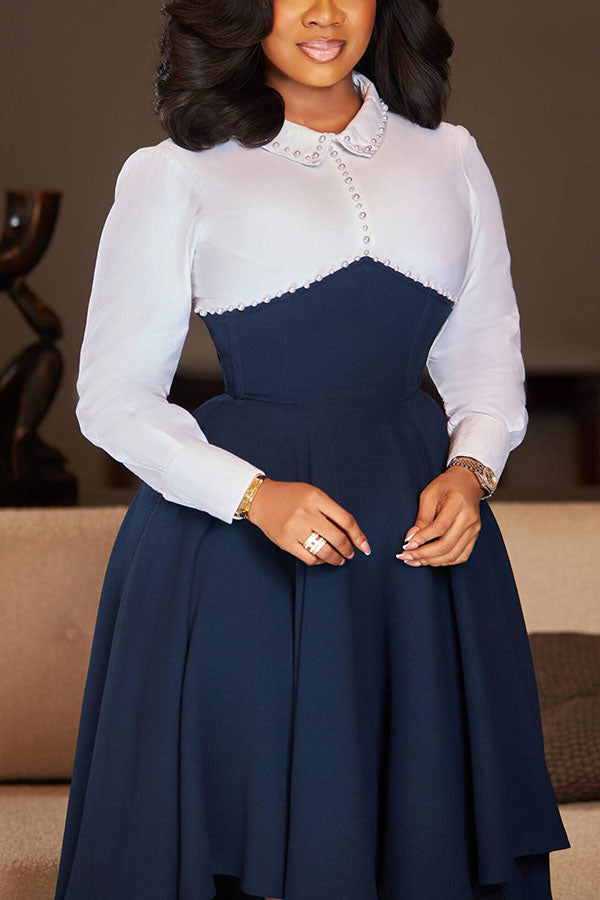 Elegant Asymmetrical Hem Patch Dress