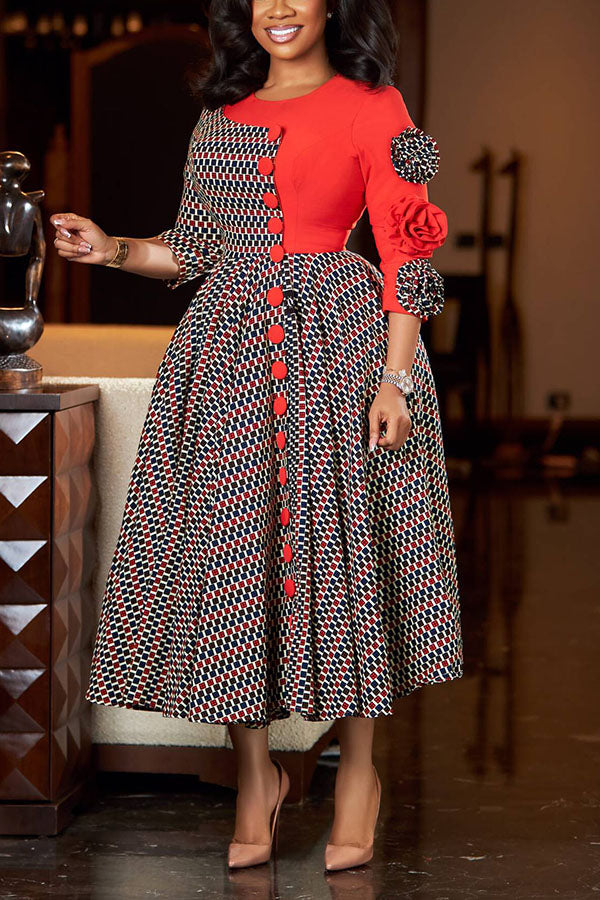 Chic 3D Flower Plaid A-line Dress