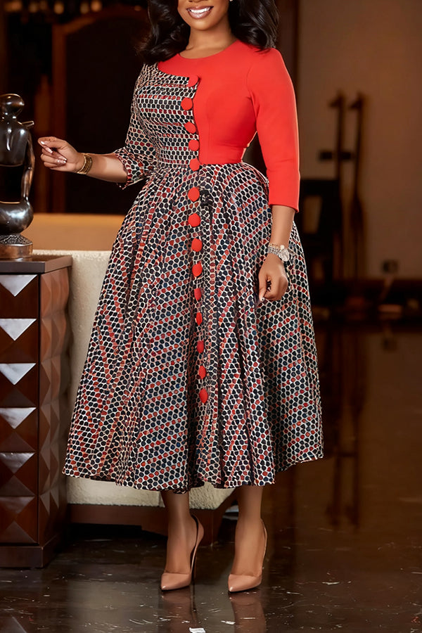 Chic 3D Flower Plaid A-line Dress