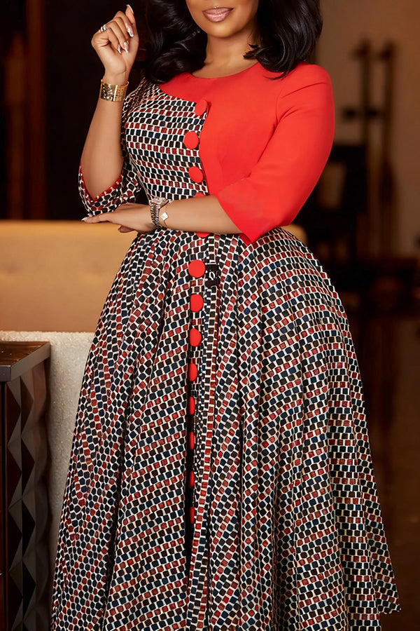 Chic 3D Flower Plaid A-line Dress