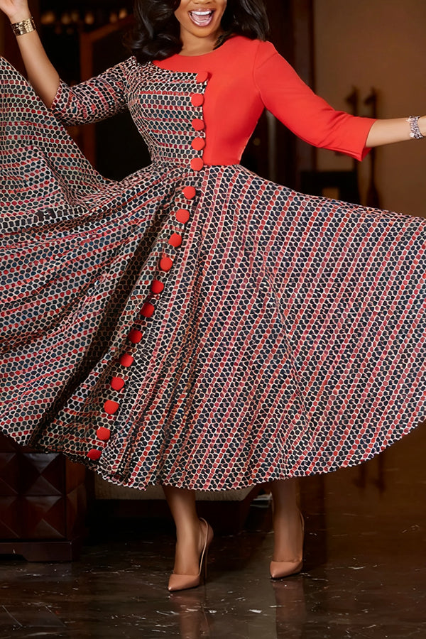 Chic 3D Flower Plaid A-line Dress