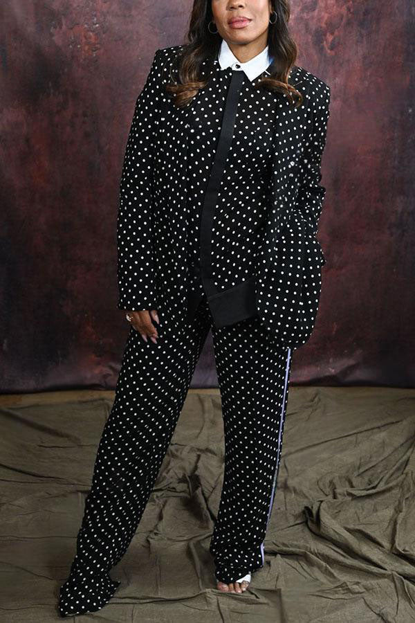 Stylish Polka Dot Print Blazer & Pants Set