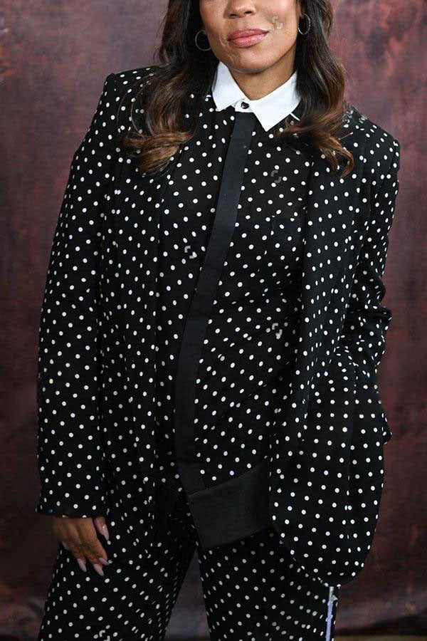Stylish Polka Dot Print Blazer & Pants Set