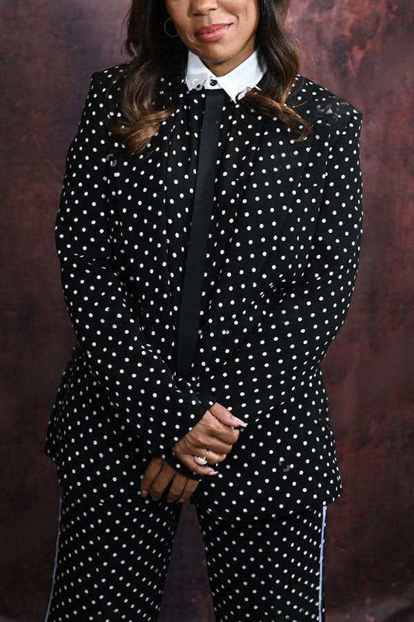 Stylish Polka Dot Print Blazer & Pants Set