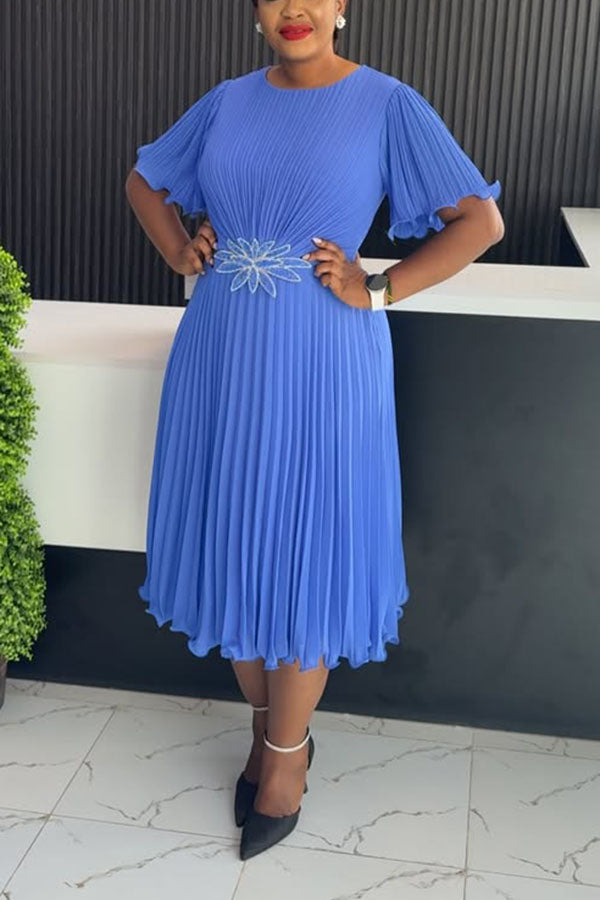 Chic Trumpet Sleeve Pleated Dress