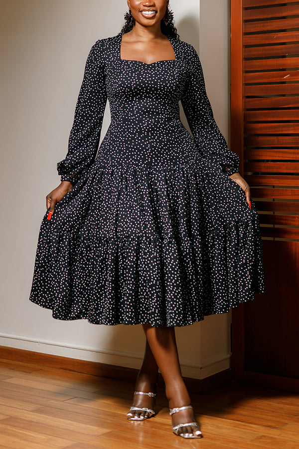 Elegant Polka Dot Ruffle Hem Dress