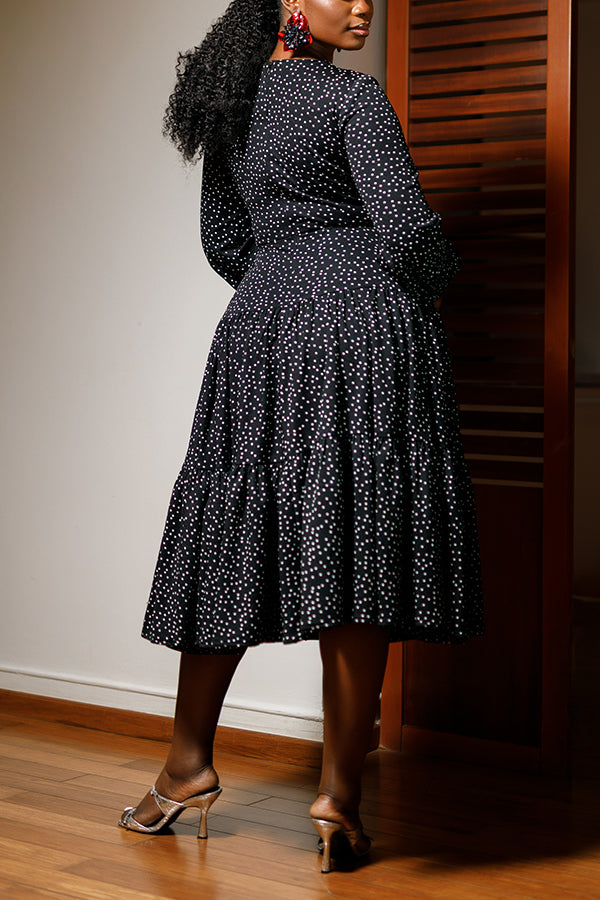 Elegant Polka Dot Ruffle Hem Dress