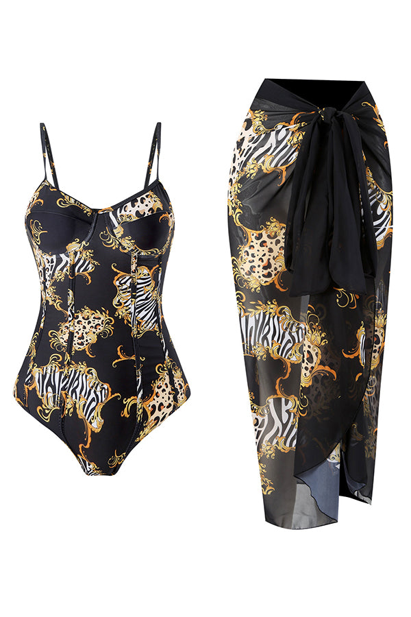 Stylish One-Piece Swimsuit & Cover-Up Skirt Set