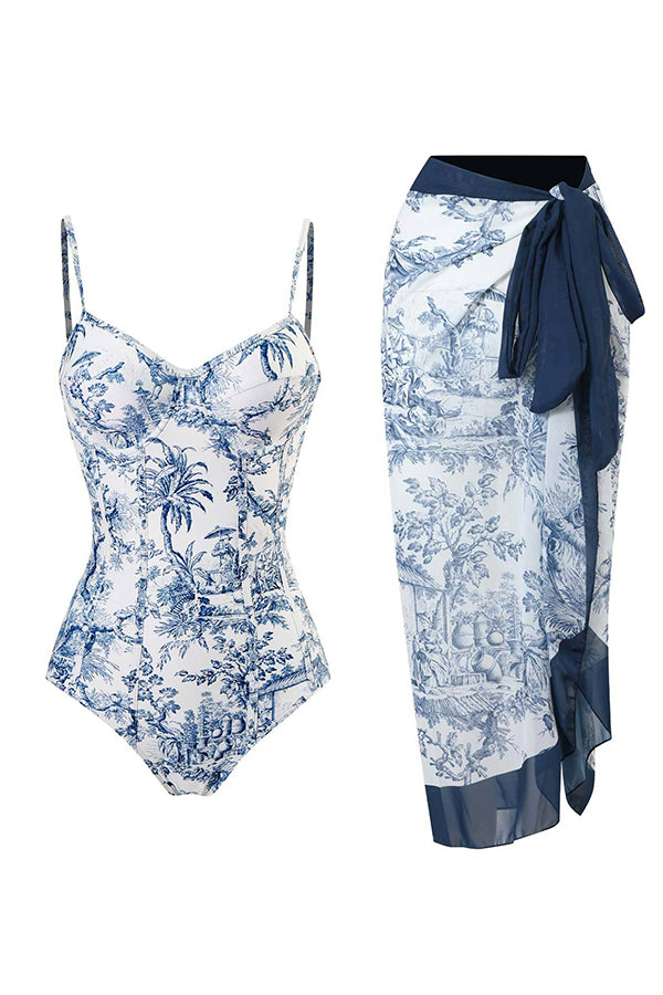 Stylish One-Piece Swimsuit & Cover-Up Skirt Set
