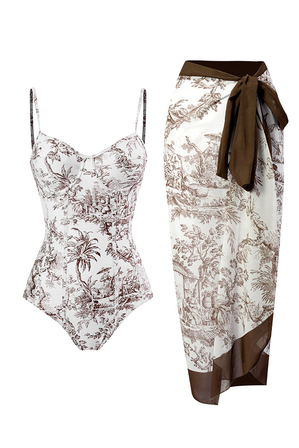 Stylish One-Piece Swimsuit & Cover-Up Skirt Set