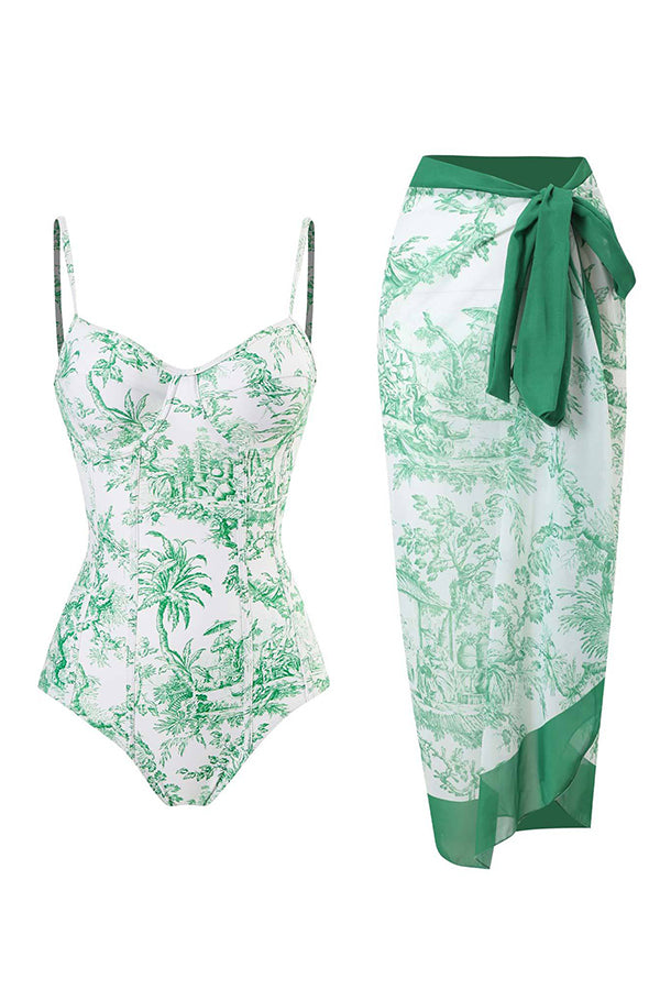 Stylish One-Piece Swimsuit & Cover-Up Skirt Set