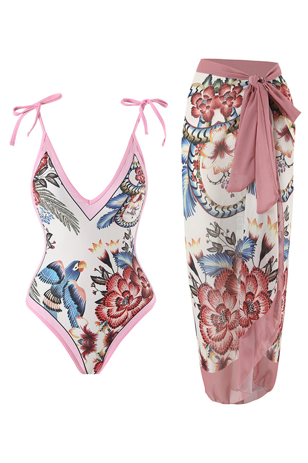 Stylish Slim One-Piece Swimsuit & Cover-Up Skirt Set