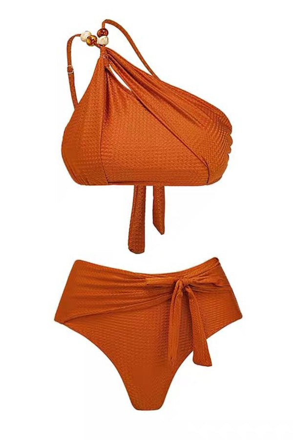 One Shoulder Top & Knot Skirt Three-piece Set