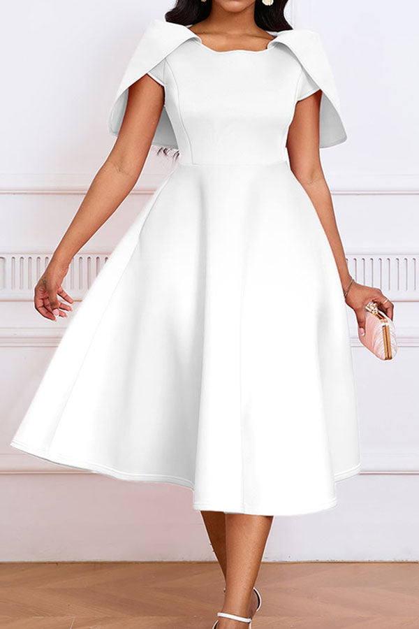 Elegant Solid Shawl Sleeve A-line Dress