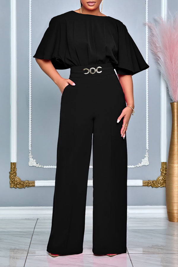 Stylish Flutter Sleeve Ruched Jumpsuit