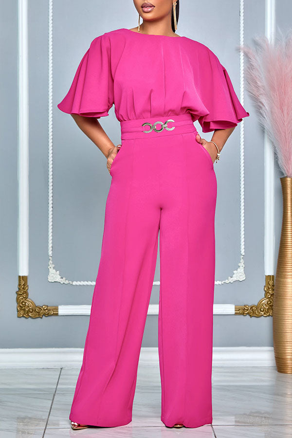 Stylish Flutter Sleeve Ruched Jumpsuit