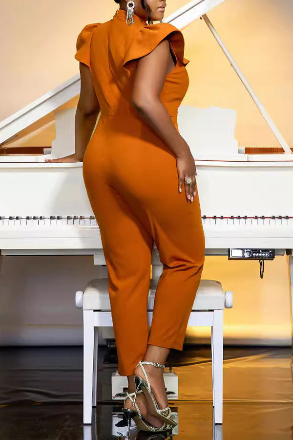 Elegant Keyhole Neck Flutter Sleeve Jumpsuit