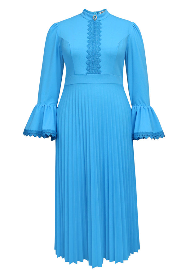 Elegant Flared Sleeve Pleated Dress