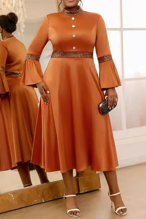 Party Flared Sleeve Half High Collar Dress