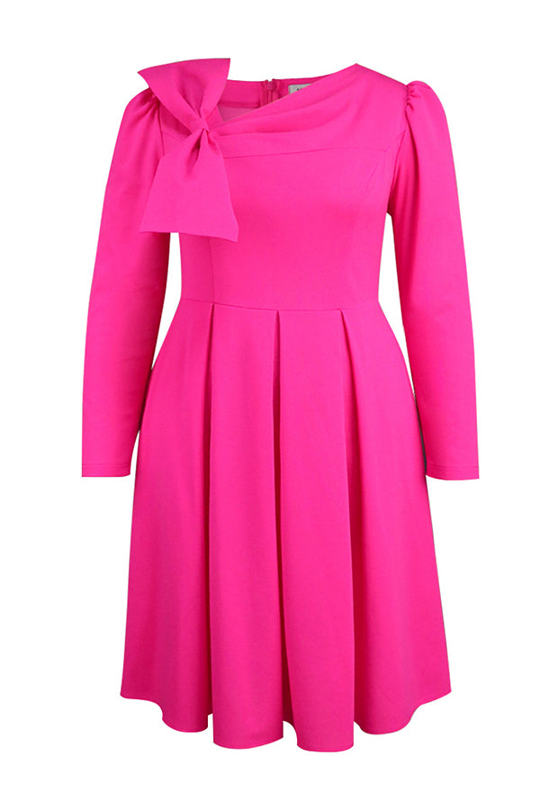 Unique Bow Tie Asymmetrical Neckline Dress