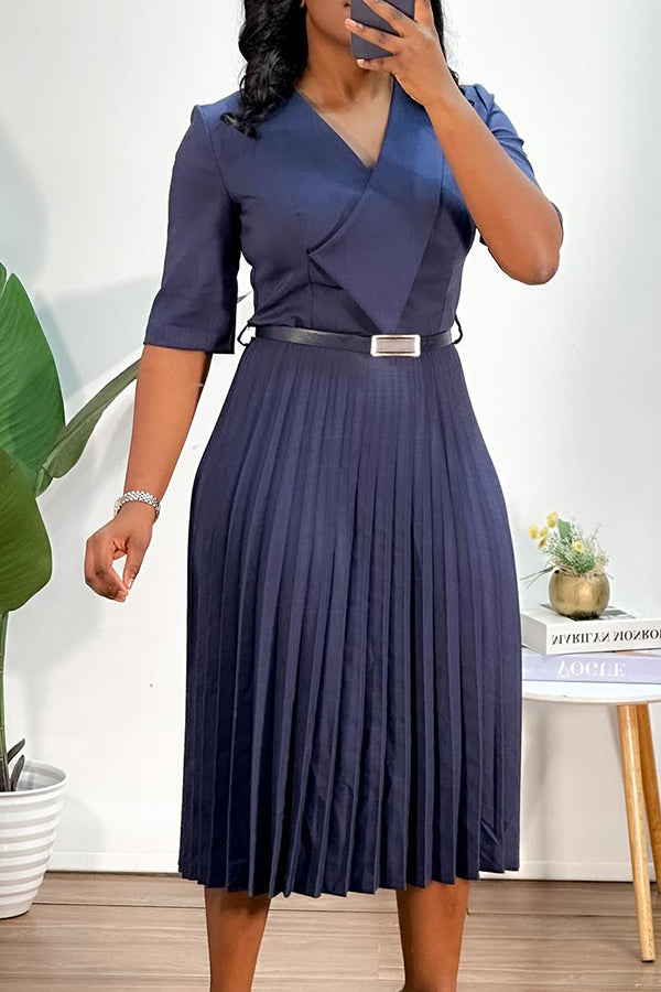 Graceful Half Sleeve Pleated Dress With Belt