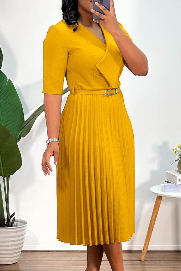 Graceful Half Sleeve Pleated Dress With Belt