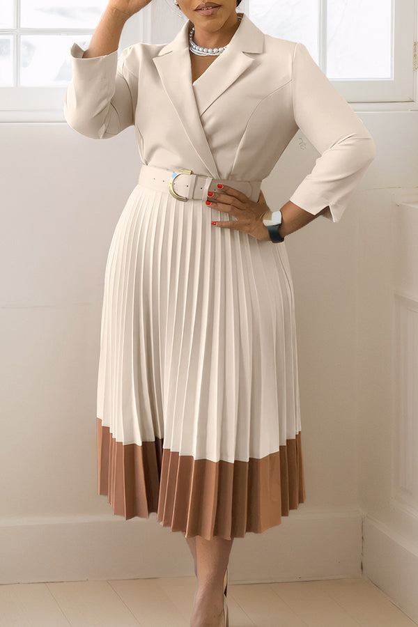 Chic Lapel Neck Pleated Dress